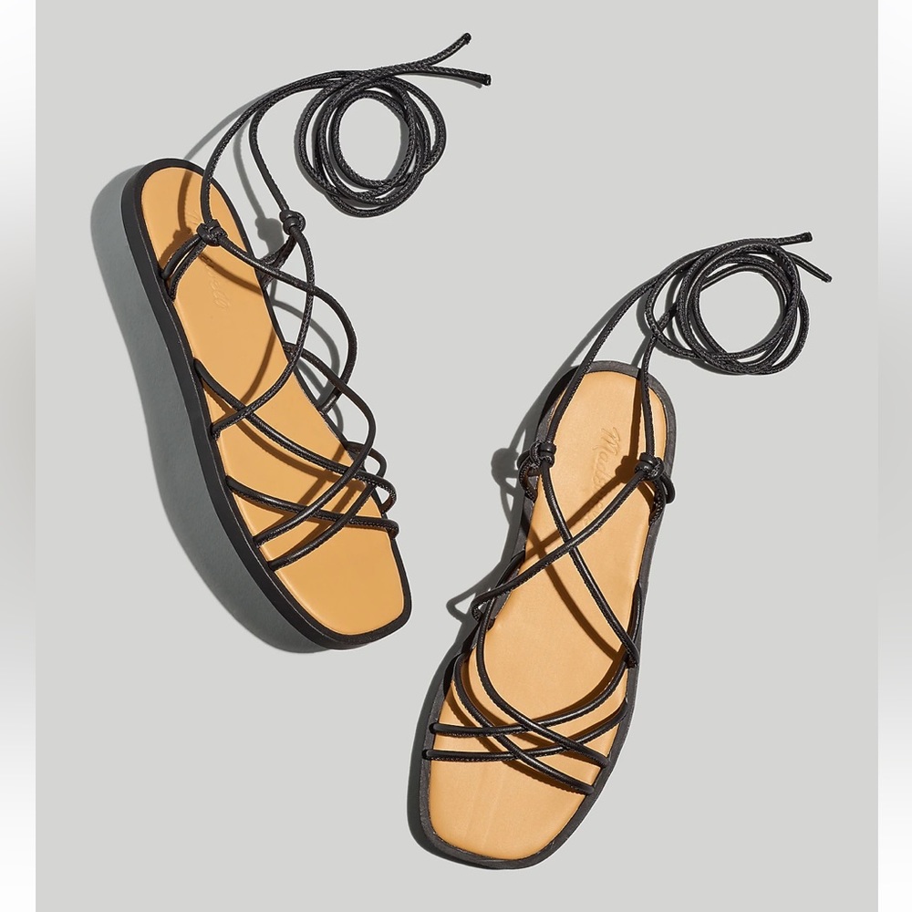 Madewell Soraya Lace-Up Sandal, 8.5, Black, Brand New